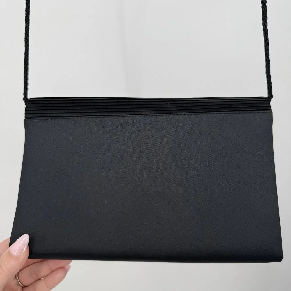 La Regale Black Satin Bow Crossbody Bag Purse Evening Formal Classic Timeless